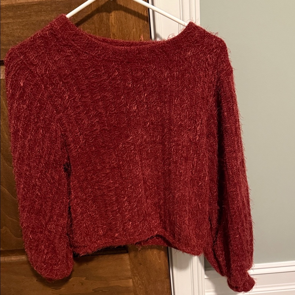 Altar'd State Fuzzy Red Crew Neck Sweater